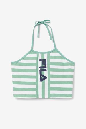 FILA Brinley Halter Tank Vests Green / White / Navy,Womens Clothing | CA.TRJUFK326